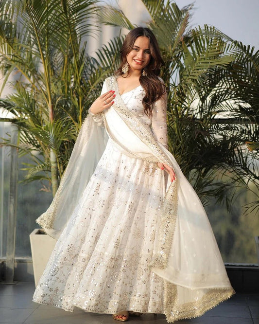 Chitra Full Heavy Work White Color Georgette Anarkali Gown