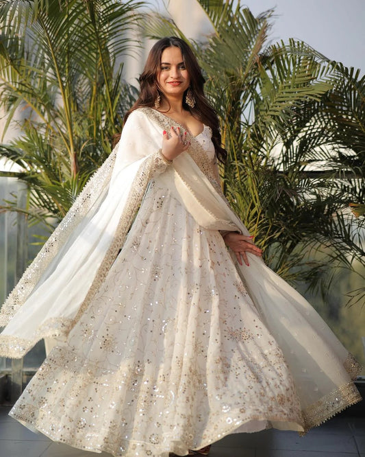 Chitra Full Heavy Work White Color Georgette Anarkali Gown