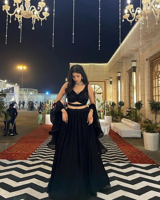Deepika Party Wear Black Lehenga With Sequence Work Blouse