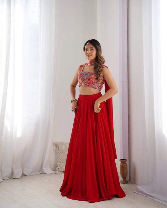 Kiara Red Color Pure Soft Georgette Lehenga Choli