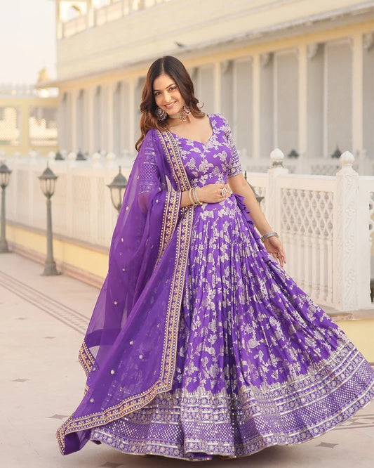 Rohini Purple Color Pure Viscose Jacquard Lehenga Choli