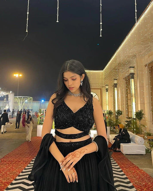 Deepika Party Wear Black Lehenga With Sequence Work Blouse