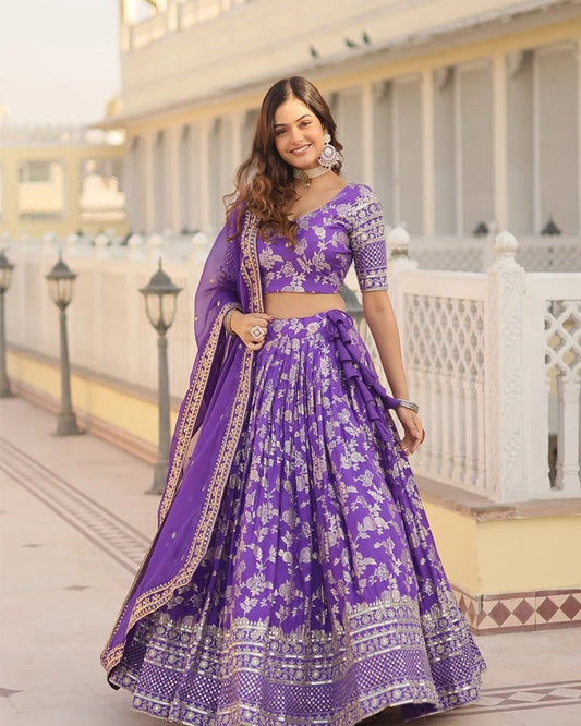 Rohini Purple Color Pure Viscose Jacquard Lehenga Choli